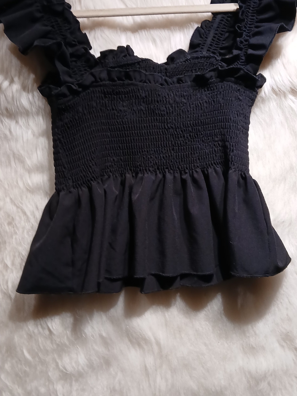 Smocked Black Ruffle Peplum Crop Top - Picture 7 of 7